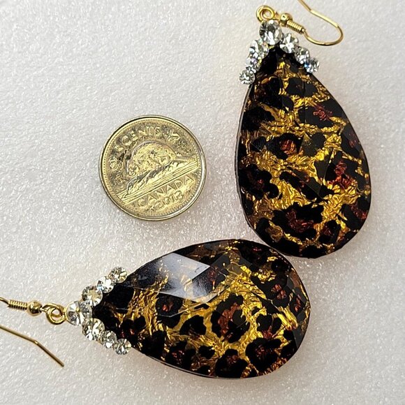 Leopard Pattern Glitter Oval Fish Hook Earrings - Picture 8 of 12